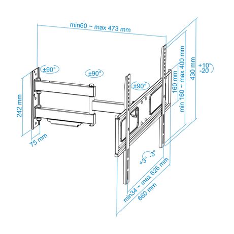 SOPORTE TV PARED 37"-70" TOOQ LP6070TN-B ARTICULADO - Imagen 10 de 10 SOPORTE TV PARED 37"-70" TOOQ LP6070TN-B ARTICULADO - Imagen 10 de 10