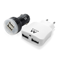 Miniatura 1 de CARGADOR COCHE + CASA EWENT 2 USB EW1206 2.1A BLANCO-NEGRO