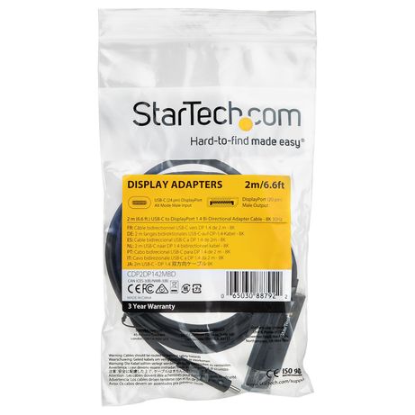 CABLE STARTECH USB C A DISPLAYPORT 1.4 BIDIRECCIONAL 6.6 FT - Imagen 6 de 6 CABLE STARTECH USB C A DISPLAYPORT 1.4 BIDIRECCIONAL 6.6 FT - Imagen 6 de 6