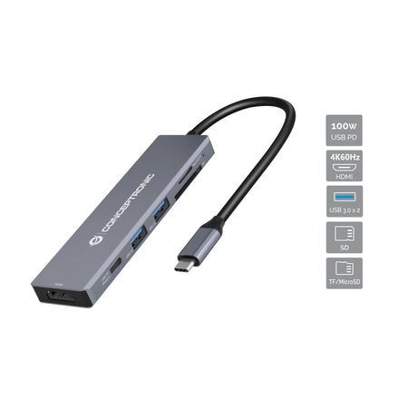 ADAPTADOR USB-C 6IN1 USB 3.2 Gen 1 Docking Station, USB 3.0 x 2, 100W USB PD, 4K 60Hz HDMI, SD, TF/MicroSD - Imagen 3 de 8 ADAPTADOR USB-C 6IN1 USB 3.2 Gen 1 Docking Station, USB 3.0 x 2, 100W USB PD, 4K 60Hz HDMI, SD, TF/MicroSD - Imagen 3 de 8