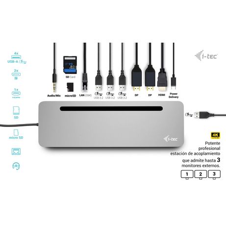 I-TEC USB-C ERGO 3X LCD DOCK METAL ERGONOMIC 4K DOCK PD 100 W - Imagen 4 de 10 I-TEC USB-C ERGO 3X LCD DOCK METAL ERGONOMIC 4K DOCK PD 100 W - Imagen 4 de 10