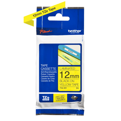 CINTA ETIQUETADORA BROTHER LAMINADA 12MM TZN631 TEXTO NEGRO SOBRE FONDO AMARILLO