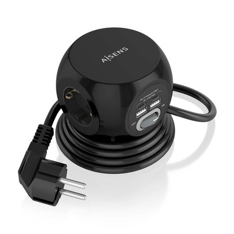 AISENS Regleta de Enchufes Sobremesa Multifuncion con 3 Tomas + 2xUSB-C, 2xUSB-A, 1.4M, Negro - Imagen 2 de 7 AISENS Regleta de Enchufes Sobremesa Multifuncion con 3 Tomas + 2xUSB-C, 2xUSB-A, 1.4M, Negro - Imagen 2 de 7