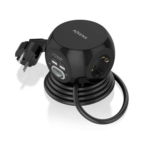 AISENS Regleta de Enchufes Sobremesa Multifuncion con 3 Tomas + 2xUSB-C, 2xUSB-A, 1.4M, Negro - Imagen 3 de 7 AISENS Regleta de Enchufes Sobremesa Multifuncion con 3 Tomas + 2xUSB-C, 2xUSB-A, 1.4M, Negro - Imagen 3 de 7
