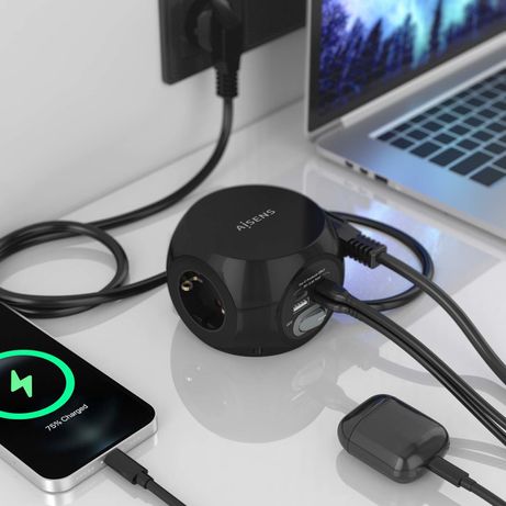 AISENS Regleta de Enchufes Sobremesa Multifuncion con 3 Tomas + 2xUSB-C, 2xUSB-A, 1.4M, Negro - Imagen 5 de 7 AISENS Regleta de Enchufes Sobremesa Multifuncion con 3 Tomas + 2xUSB-C, 2xUSB-A, 1.4M, Negro - Imagen 5 de 7