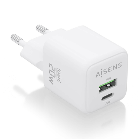 CARGADOR AISENS GAN 20W 1XUSB-C PD3.0 QC4.0 1XUSB-A QC3.0 BLANCO - Imagen 1 de 7 CARGADOR AISENS GAN 20W 1XUSB-C PD3.0 QC4.0 1XUSB-A QC3.0 BLANCO - Imagen 1 de 7