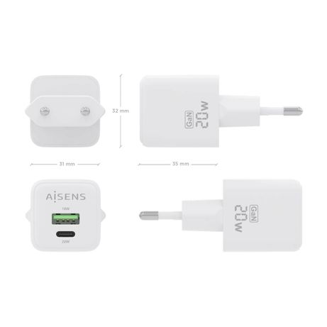 CARGADOR AISENS GAN 20W 1XUSB-C PD3.0 QC4.0 1XUSB-A QC3.0 BLANCO - Imagen 5 de 7 CARGADOR AISENS GAN 20W 1XUSB-C PD3.0 QC4.0 1XUSB-A QC3.0 BLANCO - Imagen 5 de 7
