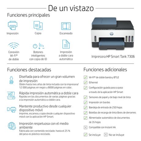 IMPRESORA HP SMART TANK 7306 MULTIFUNCIONAL - Imagen 10 de 19 IMPRESORA HP SMART TANK 7306 MULTIFUNCIONAL - Imagen 10 de 19