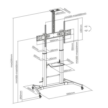 AISENS Soporte de Suelo ECO con Ruedas y Manivela, Bandeja para DVD y Soporte de Cámara para Monitor/TV 100Kg de 60-100, Negro - Imagen 5 de 7 AISENS Soporte de Suelo ECO con Ruedas y Manivela, Bandeja para DVD y Soporte de Cámara para Monitor/TV 100Kg de 60-100, Negro - Imagen 5 de 7
