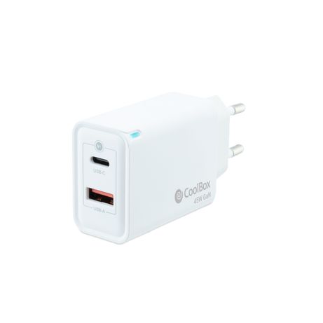 CARGADOR USB PARED COOLBOX GAN 45W USB-C/USB-A QC3.0 BLANCO - Imagen 2 de 4 CARGADOR USB PARED COOLBOX GAN 45W USB-C/USB-A QC3.0 BLANCO - Imagen 2 de 4
