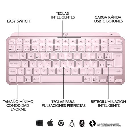 TECLADO LOGITECH BLUETOOTH MX KEYS MINI ILUMINADO COMPACTO RECARGABLE USB-C COLOR ROSA 920-010813 - Imagen 7 de 12 TECLADO LOGITECH BLUETOOTH MX KEYS MINI ILUMINADO COMPACTO RECARGABLE USB-C COLOR ROSA 920-010813 - Imagen 7 de 12