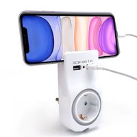 Miniatura 2 de Adaptador de pared welly enjoy 1 toma schuko 16a con luz nocturna soporte para telefono 2 puertos usb indicador led blanco WY13030