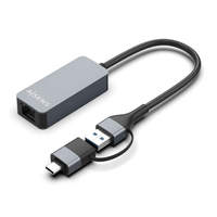 Miniatura 1 de AISENS Conversor USB3.2 Gen1 USB-A+USB-C a Ethernet 2.5G 10/100/1000/2500 Mbps, Gris, 15cm