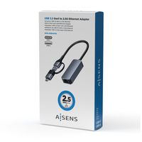 Miniatura 5 de AISENS Conversor USB3.2 Gen1 USB-A+USB-C a Ethernet 2.5G 10/100/1000/2500 Mbps, Gris, 15cm
