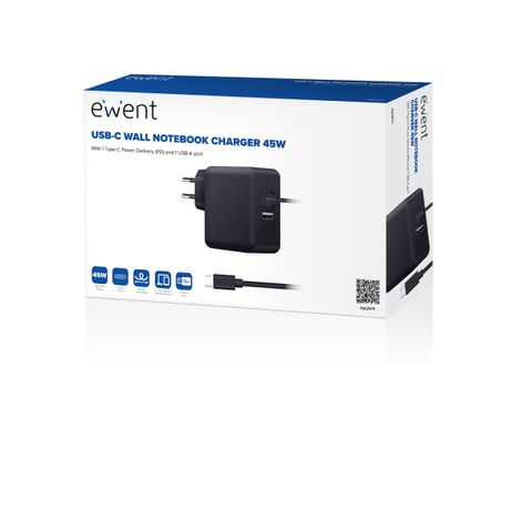 CARGADOR DE PARED EWENT EW3979 USB-C CON DP 45W + PUERTO USB-A - Imagen 4 de 4 CARGADOR DE PARED EWENT EW3979 USB-C CON DP 45W + PUERTO USB-A - Imagen 4 de 4