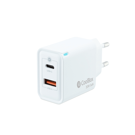 CARGADOR USB PARED COOLBOX GAN 30W USB-C/USB-A QC3.0 BLANCO - Imagen 1 de 4 CARGADOR USB PARED COOLBOX GAN 30W USB-C/USB-A QC3.0 BLANCO - Imagen 1 de 4