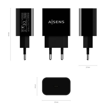 Aisens - Cargador Usb-C Pd3.0 1 Puerto 1Xusb-C 20W, Negro - Imagen 4 de 5 Aisens - Cargador Usb-C Pd3.0 1 Puerto 1Xusb-C 20W, Negro - Imagen 4 de 5