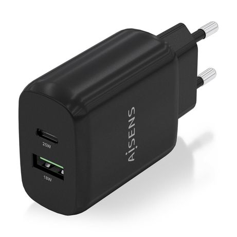 CARGADOR AISENS 25W 1XUSB-C PD3.0 1XUSB-A QC3.0 NEGRO - Imagen 3 de 6 CARGADOR AISENS 25W 1XUSB-C PD3.0 1XUSB-A QC3.0 NEGRO - Imagen 3 de 6