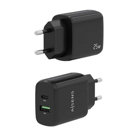 CARGADOR AISENS 25W 1XUSB-C PD3.0 1XUSB-A QC3.0 NEGRO - Imagen 4 de 6 CARGADOR AISENS 25W 1XUSB-C PD3.0 1XUSB-A QC3.0 NEGRO - Imagen 4 de 6