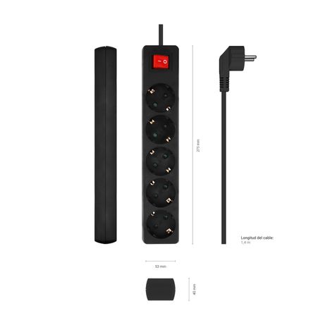 AISENS Base Multiple 5 Tomas con Interruptor con Cable 3×1.5mm2, Negro, 1.4 m - Imagen 4 de 4 AISENS Base Multiple 5 Tomas con Interruptor con Cable 3×1.5mm2, Negro, 1.4 m - Imagen 4 de 4