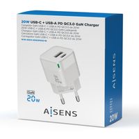 Miniatura 5 de AISENS Cargador Gan 20W, 1xUSB-C PD3.0 QC4.0, 1xUSB-A QC3.0, Blanco