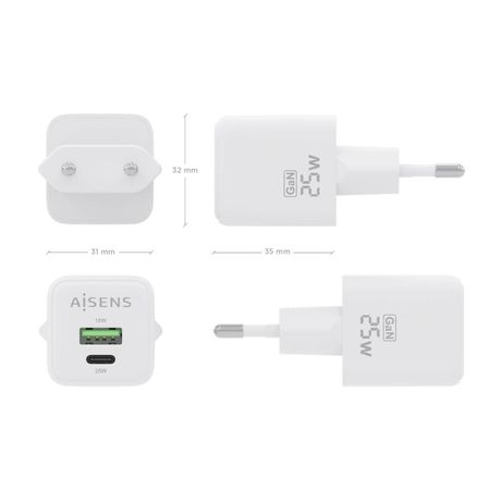 CARGADOR AISENS GAN 25W 1XUSB-C PD3.0 QC4.0 1XUSB-A QC3.0 BLANCO - Imagen 5 de 7 CARGADOR AISENS GAN 25W 1XUSB-C PD3.0 QC4.0 1XUSB-A QC3.0 BLANCO - Imagen 5 de 7