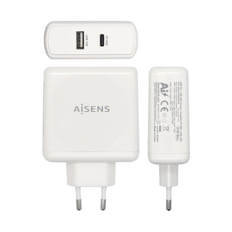 AISENS Cargador 57 W 1x USB C PD3 0 45 W 1x USB A 5 V 2 4 A 12 W Blanco - Imagen 3 de 4 AISENS Cargador 57 W 1x USB C PD3 0 45 W 1x USB A 5 V 2 4 A 12 W Blanco - Imagen 3 de 4