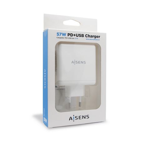 AISENS Cargador 57 W 1x USB C PD3 0 45 W 1x USB A 5 V 2 4 A 12 W Blanco - Imagen 4 de 4 AISENS Cargador 57 W 1x USB C PD3 0 45 W 1x USB A 5 V 2 4 A 12 W Blanco - Imagen 4 de 4