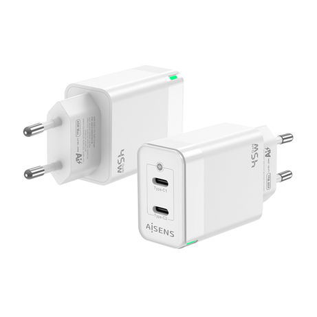 AISENS Cargador Gan 45W, 2xUSB-C PD3.0 QC4.0, Blanco - Imagen 1 de 7 AISENS Cargador Gan 45W, 2xUSB-C PD3.0 QC4.0, Blanco - Imagen 1 de 7