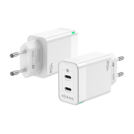AISENS Cargador Gan 45W, 2xUSB-C PD3.0 QC4.0, Blanco - Imagen 2 de 7 AISENS Cargador Gan 45W, 2xUSB-C PD3.0 QC4.0, Blanco - Imagen 2 de 7