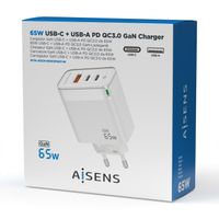 Miniatura 5 de AISENS Cargador Gan 65W, 2xUSB-C PD3.0 QC4.0, 1xUSB-A QC3.0, Blanco