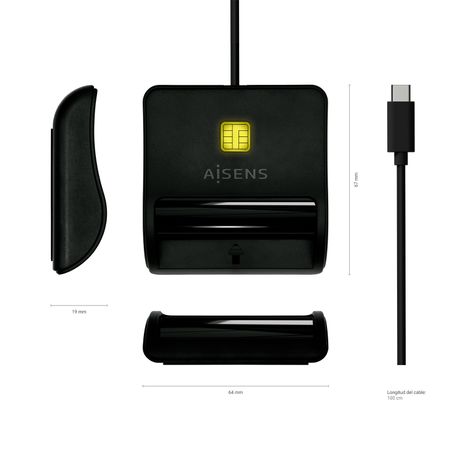 AISENS Lector De Tarjeta Inteligente DNI, USB-C, Negro - Imagen 5 de 9 AISENS Lector De Tarjeta Inteligente DNI, USB-C, Negro - Imagen 5 de 9