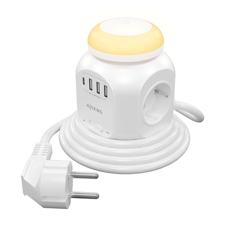 AISENS Regleta de Enchufes Sobremesa Multifuncion con 4 Tomas + 1XUSB-C, 3XUSB-A, Luz Nocturna, 1.8M, Blanco - Imagen 1 de 7 AISENS Regleta de Enchufes Sobremesa Multifuncion con 4 Tomas + 1XUSB-C, 3XUSB-A, Luz Nocturna, 1.8M, Blanco - Imagen 1 de 7