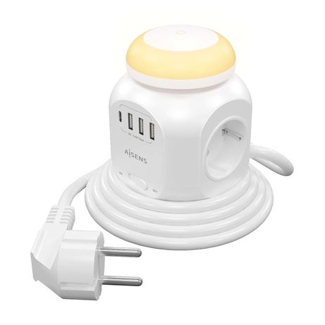 AISENS Regleta de Enchufes Sobremesa Multifuncion con 4 Tomas + 1XUSB-C, 3XUSB-A, Luz Nocturna, 1.8M, Blanco - Imagen 2 de 7 AISENS Regleta de Enchufes Sobremesa Multifuncion con 4 Tomas + 1XUSB-C, 3XUSB-A, Luz Nocturna, 1.8M, Blanco - Imagen 2 de 7