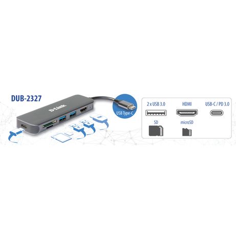 D-Link DUB-2327 6-in-1 USB-C Hub HDMI/CR/PD - Imagen 4 de 9 D-Link DUB-2327 6-in-1 USB-C Hub HDMI/CR/PD - Imagen 4 de 9