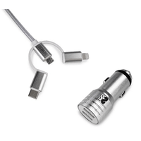 Miniatura 1 de CARGADOR DE COCHE 2 X USB + USB 3 EN 1 2.4 A PLATA