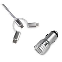 Miniatura 2 de CARGADOR DE COCHE 2 X USB + USB 3 EN 1 2.4 A PLATA