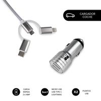Miniatura 8 de CARGADOR DE COCHE 2 X USB + USB 3 EN 1 2.4 A PLATA