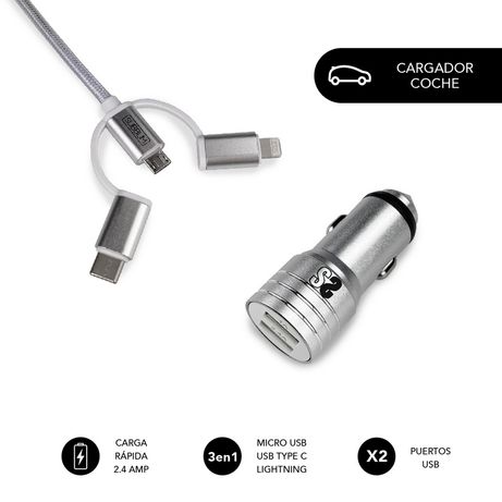 CARGADOR DE COCHE 2 X USB + USB 3 EN 1 2.4 A PLATA - Imagen 8 de 13 CARGADOR DE COCHE 2 X USB + USB 3 EN 1 2.4 A PLATA - Imagen 8 de 13
