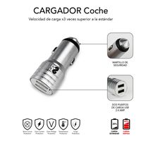 Miniatura 10 de CARGADOR DE COCHE 2 X USB + USB 3 EN 1 2.4 A PLATA