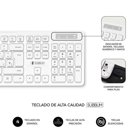 TECLADO Y RATON INALAMBRICO SUBBLIM BLANCO - Imagen 5 de 6 TECLADO Y RATON INALAMBRICO SUBBLIM BLANCO - Imagen 5 de 6