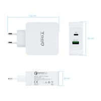 Miniatura 4 de CARGADOR USB PARED TOOQ TQWC-2SC03WT 2PTOS USB-C PD + USB QC3.0 BLANCO