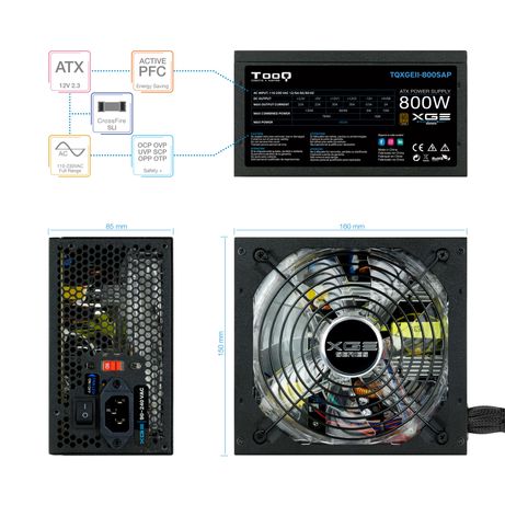 Fuente Alimentación 800W TOOQ TQXGEII-800SAP 80 PLUS Bronze Non-Modular Negro - Imagen 5 de 12 Fuente Alimentación 800W TOOQ TQXGEII-800SAP 80 PLUS Bronze Non-Modular Negro - Imagen 5 de 12
