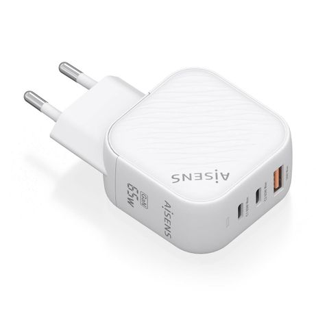 AISENS Cargador GaN 65W 2xUSB C PD3 0 QC4 0 1xUSB A QC3 0 Blanco - Imagen 2 de 7 AISENS Cargador GaN 65W 2xUSB C PD3 0 QC4 0 1xUSB A QC3 0 Blanco - Imagen 2 de 7