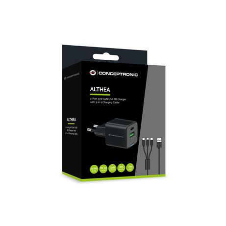 CARGADOR DE PARED CONCEPTRONIC USB-C x1 USB-Ax1 QUICKCHARGE 3.0 GaN PPS 33W INCLUYE CABLE 3-1 NEGRO - Imagen 4 de 5 CARGADOR DE PARED CONCEPTRONIC USB-C x1 USB-Ax1 QUICKCHARGE 3.0 GaN PPS 33W INCLUYE CABLE 3-1 NEGRO - Imagen 4 de 5