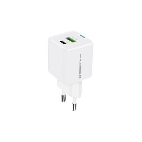 CARGADOR DE PARED CONCEPTRONIC USB-C x1 USB-Ax1 QUICKCHARGE 3.0 GaN PPS 33W INCLUYE CABLE 3-1 BLANCO - Imagen 3 de 5 CARGADOR DE PARED CONCEPTRONIC USB-C x1 USB-Ax1 QUICKCHARGE 3.0 GaN PPS 33W INCLUYE CABLE 3-1 BLANCO - Imagen 3 de 5