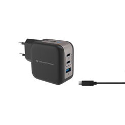 CARGADOR DE PARED CONCEPTRONIC USB-C x2 USB-Ax1 QUICKCHARGE 3.0 PPS 67W  INCLUYE CABLE COLOR NEGRO