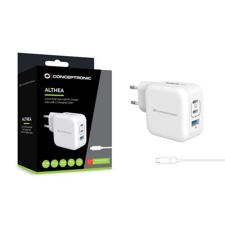 CARGADOR DE PARED CONCEPTRONIC USB-C x2 USB-Ax1 QUICKCHARGE 3.0 PPS 67W INCLUYE CABLE COLOR BLANCO - Imagen 4 de 4 CARGADOR DE PARED CONCEPTRONIC USB-C x2 USB-Ax1 QUICKCHARGE 3.0 PPS 67W INCLUYE CABLE COLOR BLANCO - Imagen 4 de 4