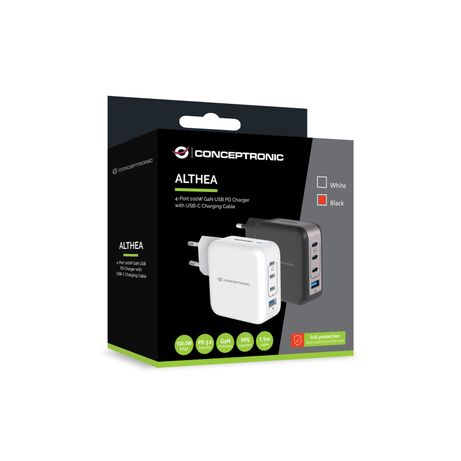 CARGADOR DE PARED CONCEPTRONIC USB-C x3 USB-Ax1 QUICKCHARGE 3.0 GaN PPS 100W INCLUYE CABLE NEGRO - Imagen 3 de 5 CARGADOR DE PARED CONCEPTRONIC USB-C x3 USB-Ax1 QUICKCHARGE 3.0 GaN PPS 100W INCLUYE CABLE NEGRO - Imagen 3 de 5