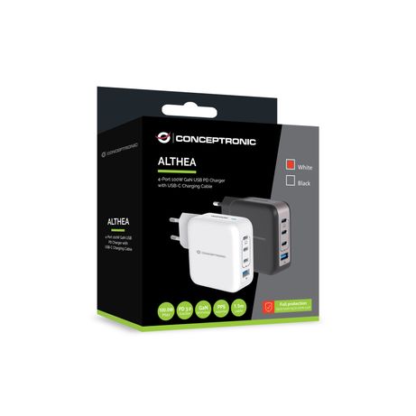 CARGADOR DE PARED CONCEPTRONIC USB-C x3 USB-Ax1 QUICKCHARGE 3.0 GaN PPS 100W INCLUYE CABLE BLANCO - Imagen 3 de 4 CARGADOR DE PARED CONCEPTRONIC USB-C x3 USB-Ax1 QUICKCHARGE 3.0 GaN PPS 100W INCLUYE CABLE BLANCO - Imagen 3 de 4
